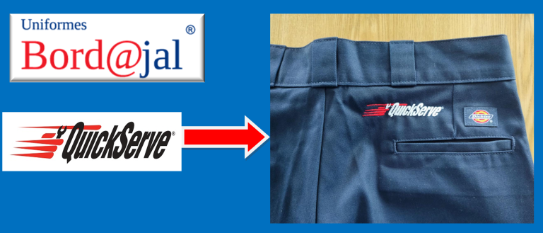 Logotipo bordado en pantalón de trabajo Dickies: QuickServe